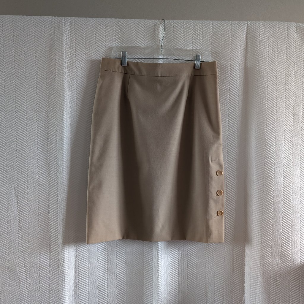 Un Jour Ailleurs Paris Wool Blend Beige Pencil Skirt Size 10 Office Minimalist